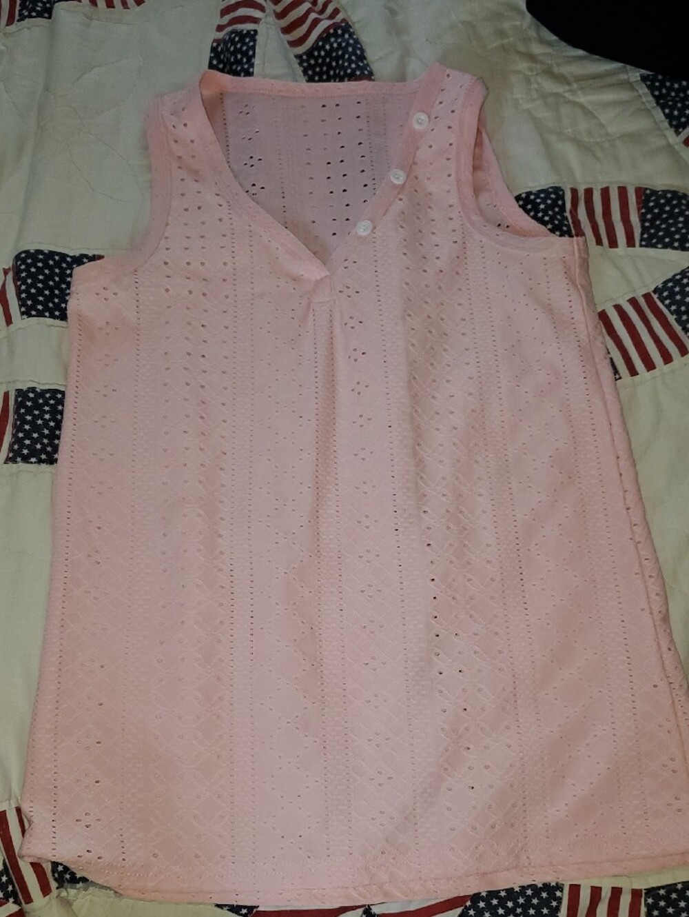 Pink Eyelet Sleeveless V-Neck Top